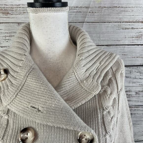 Vertigo Pea Coat Sweater Vest size Large Tan Stone Cable Knit Nautical Casual - Picture 3 of 11